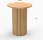 Small Round Side Table, Fluted Drum Pedestal End Table, Wood Plant Stand for Small Spaces, Modern Home, Bedroom, and Living Room Desk Furniture, Nature