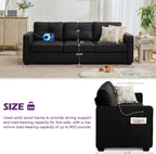 TYBOATLE 88" W Faux Leather Couches w/USB, Tufted Mid-Century Modern Comfy Black Leather Couch w/Side Pockets and Wider Arms for Living Room, 3 Seater Leathe Sofa for Office, Apartment, Bedroom