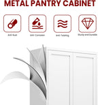 AQY Metal Pantry Cabinet with Doors & Shelves, 61” Tall White Kitchen Storage Cabinet, Freestanding Pantry Organizer for Kitchen, Living Room, Garage, Adjustable Shelves, Heavy-Duty Steel Storage Cabi