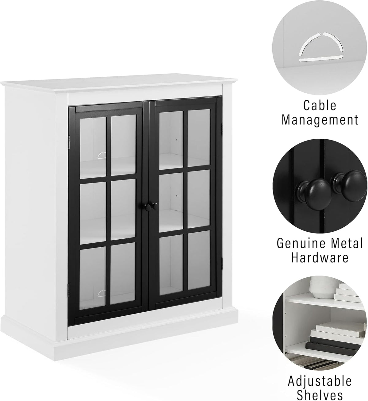 Crosley Furniture Cecily Stackable Pantry Storage Cabinet with Shelves, Kitchen, Dining, or Laundry Room, White/Matte Black