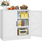 White Storage Cabinet with Doors and Adjustable Shelves,36" Farmhouse Food Pantry Cabinets,Small Sideboard Cabinet,Short Metal Storage Cabinets for Home Kitchen,Dining/Living/Laundry/Room