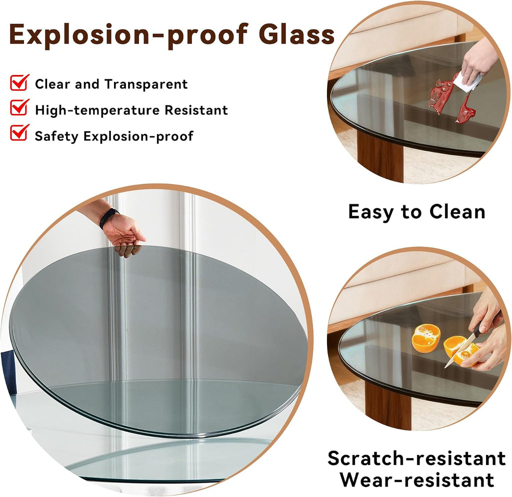 TesNus 18" Round Gray Tempered Glass Table Top, 0.24" Thick Smoked Replacement Glass Top with Pencil Polished Edge, Heat Resistant & Waterproof, Easy to Clean Glass Tabletop for Patio Table