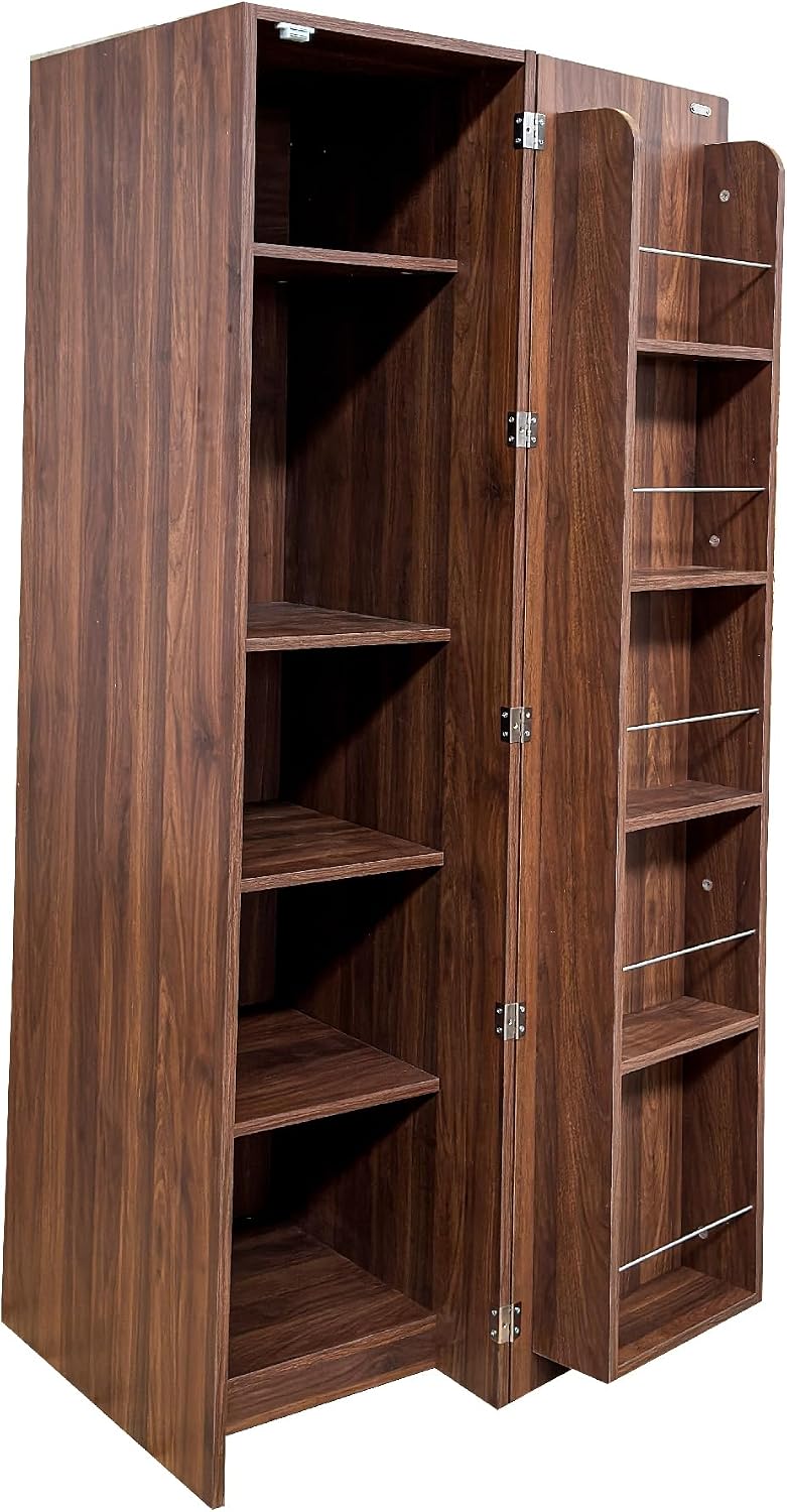 63 " Narrow Kitchen Pantry Storage Cabinet with Shelf & Side Racks (Walnut) | Slim Narrow Cabinet Single Door with Adjustable Shelves, Wheels & Side Racks, Easy Assembly for Kitchen Small Space