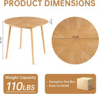 Round Dining Table for 2-4, Mid Century Modern 35 Inch Round Kitchen Table, Space Saving Small Dining Table with Oak Wood Veneer Tabletop and Solid Wood Legs for Dining Room, Living Room
