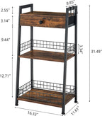 Gewudraw 3-Tier Ladder Shelf with Drawer, Bathroom Table Stand for Small Space, Bathroom Standing Shelves with Storage for Living Room Bedroom Kitchen, Organizer Shelf, Rustic Brown