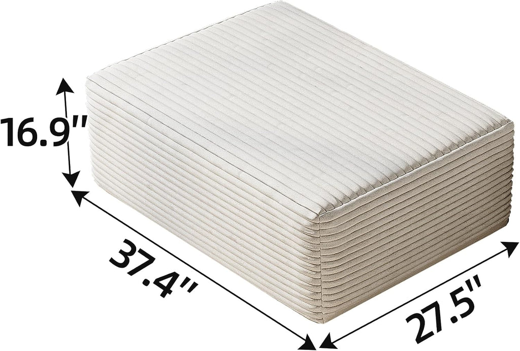 37.4" Plush Corduroy Ottoman, Upholstered Cloud Ottoman for Couch in a Box, Modular Sectional Couches for Living Room, Compressed Memory Foam, No Assembly Require, White