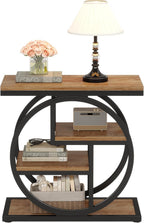 Tribesigns End Table for Living Room, 4-Tier Narrow Side Table with Storage Shelves, Industrial Bedside Table for Bedroom, Wood Small Sofa Side Table with Geometric Metal Frame (1 PC, Natural Brown)