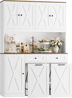 HOSTACK 71" Kitchen Pantry with 12.5 Gallon Double Trash Can Cabinet, White | Farmhouse Garbage Can Cabinet with Pull Out Trash Can Storage, 47"W Kitchen Hutch with Hidden Garbage Storage for Dining Room