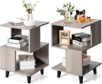 Giantex End Table, Wood Nightstand with Legs, Accent Sofa Side Table Open Storage Shelves, Small Bookcase for for Living Room Bedroom Study Room (Light Grey)