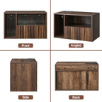 BuildHom Floating Nightstand Set of 2 with Charging Station, Walnut | Wall Mounted Side End Table with Drawer, Modern Fluted Design, 21 inch Larger Storage Night Stand with Outlet for Bedroom