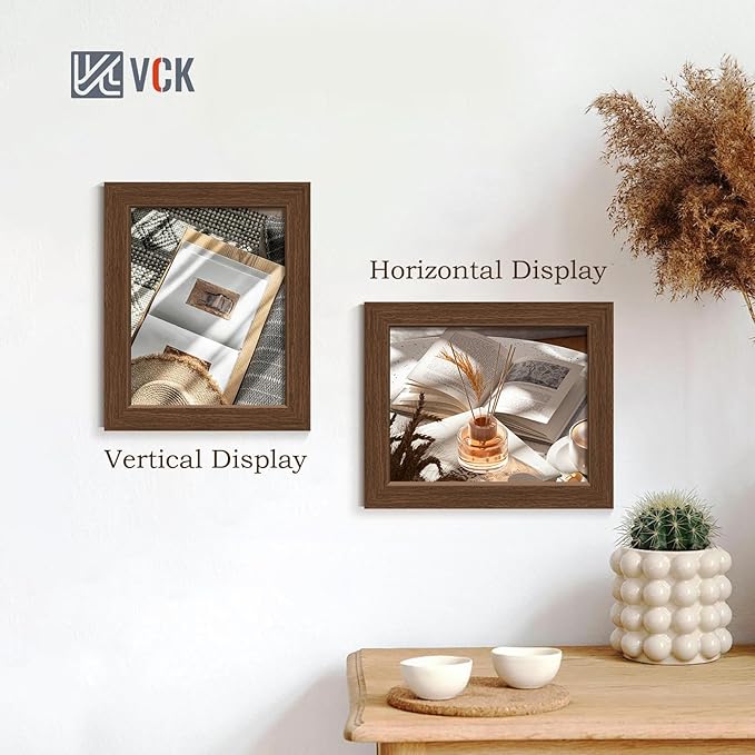 VCK 8x10 Picture Frame Set of 4 - Brown, Gallery-Quality Wood Poster Frames, 1.1-Inch Wide Border, Polished Plexiglass, Vertical or Horizontal Wall & Tabletop Display for Photo/Art/Prints, Brown