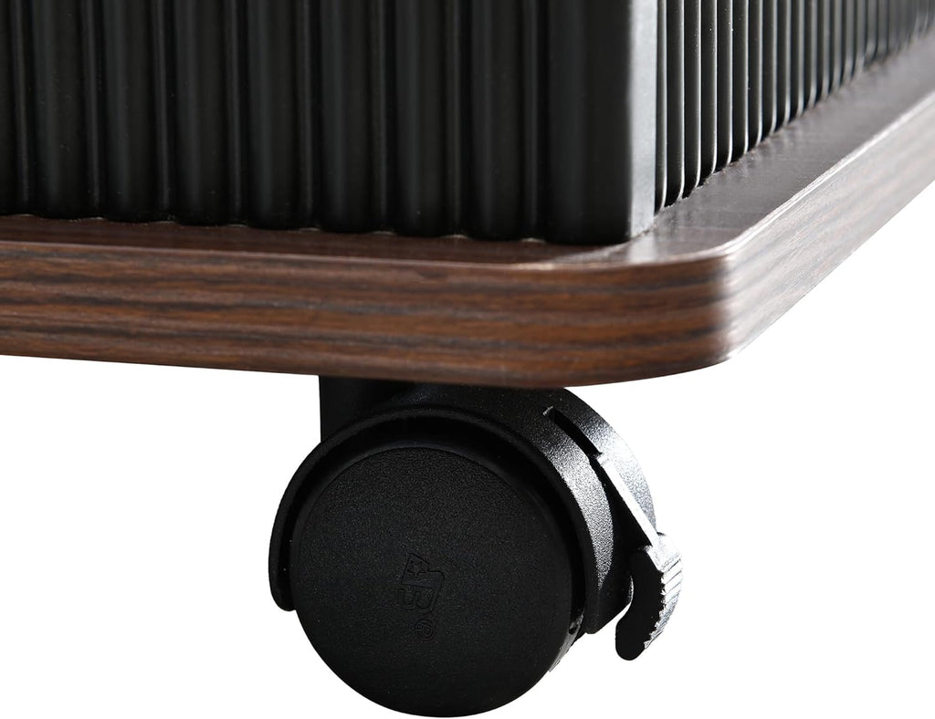Adjustable Lift-Top End Table with Storage, 360° Rotating Design & Lockable Casters - Modern Mobile Side Table for Living Room, Bedroom, Small Spaces (Black+Brown)