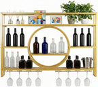 Metal Wall Mounted Wine Rack 3 Tier with LED Light Large Capacity Modern Liquor Shelves with Glass Holder Storage for Home Bar Dining Room Kitchen Living Room
