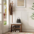 Coat Rack with Shoe Storage,Shoe Rack whit 8 Hook for Offices、Bedroom、Living Room,Small Shoe Bench,Walnut
