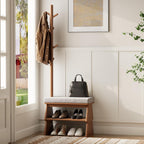 Coat Rack with Shoe Storage,Shoe Rack whit 8 Hook for Offices、Bedroom、Living Room,Small Shoe Bench,Walnut