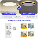 ocioc 18inch Flush Mount Ceiling Light Fixture with Remote Control, 40W, 2000K Nightlight, 3000K-6500K Color Changeable, LED Ceiling Light for Living Room/Bedroom/Kitchen White