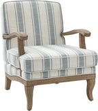 HULALA HOME Farmhouse Striped Accent Chair with Solid Wood Legs, Blue | Comfy Upholstered Patterned Armchair with Curved Armrests, Removable Cushion, for Living Room Bedroom Reading