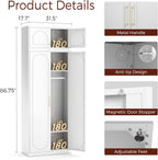 86" Tall Wardrobe Closet with Doors and Adjustable Shelves, White | Metal Armoire Wardrobe Closet, Wardrobe Cabinet with Hanging Rod, White Clothing Storage Cabinets for Bedroom, Home Office