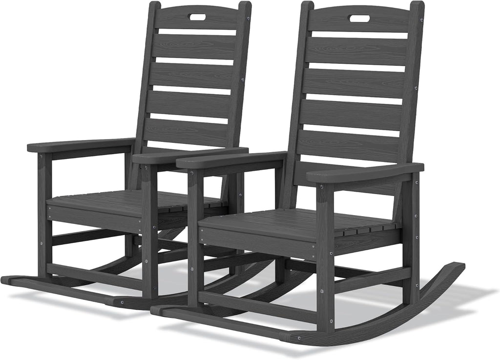 SERWALL Outdoor Rocking Chair Set of 2, Oversized Rocking Chair with Footboard for Adults, HDPE All Weather Resistant Rocking Chairs for Patio, 350lbs Weight Capacity, Gray