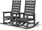 SERWALL Outdoor Rocking Chair Set of 2, Oversized Rocking Chair with Footboard for Adults, HDPE All Weather Resistant Rocking Chairs for Patio, 350lbs Weight Capacity, Gray