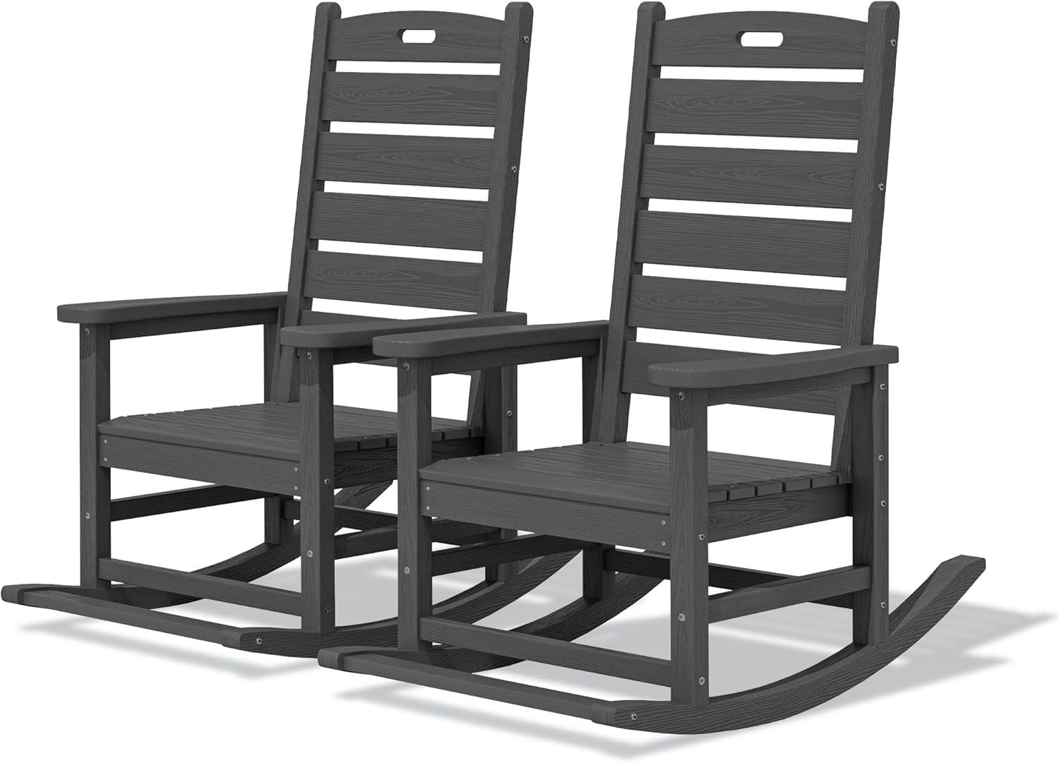 SERWALL Outdoor Rocking Chair Set of 2, Oversized Rocking Chair with Footboard for Adults, HDPE All Weather Resistant Rocking Chairs for Patio, 350lbs Weight Capacity, Gray