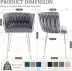 Modern Velvet Dining Chairs Set, Upholstered Dining Chair with Woven Back and Silver Metal Legs, Modern Armchair for Living Room/Kitchen/Bedroom (Gray, 2pcs)