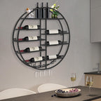 Round Wall Mounted Wine Rack 23.6Inch Metal Wine Display Rack Wine Glass Goblet Holder Bottle Holder for Bar Wine Cellar Kitchen Storage Display (Black)