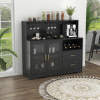 Bar Cabinet for Home with LED Light,Coffee Bar Cabinet w/ Wine & Glass Rack | Wine Cabinets with Drawers & Microwave Stand, Modern Liquor Cabinets for Kitchen, Living Room, Dining Room (Black)