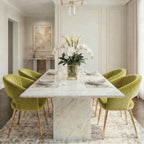Hyfirm Green Velvet and Gold Dining Chairs, Set of 4 Modern Upholstered Arm Chairs with Hollow Backrest, Tufted Accent Side Chair with Sturdy Metal Legs for Dining Room, Living Room, Kitchen, Salon