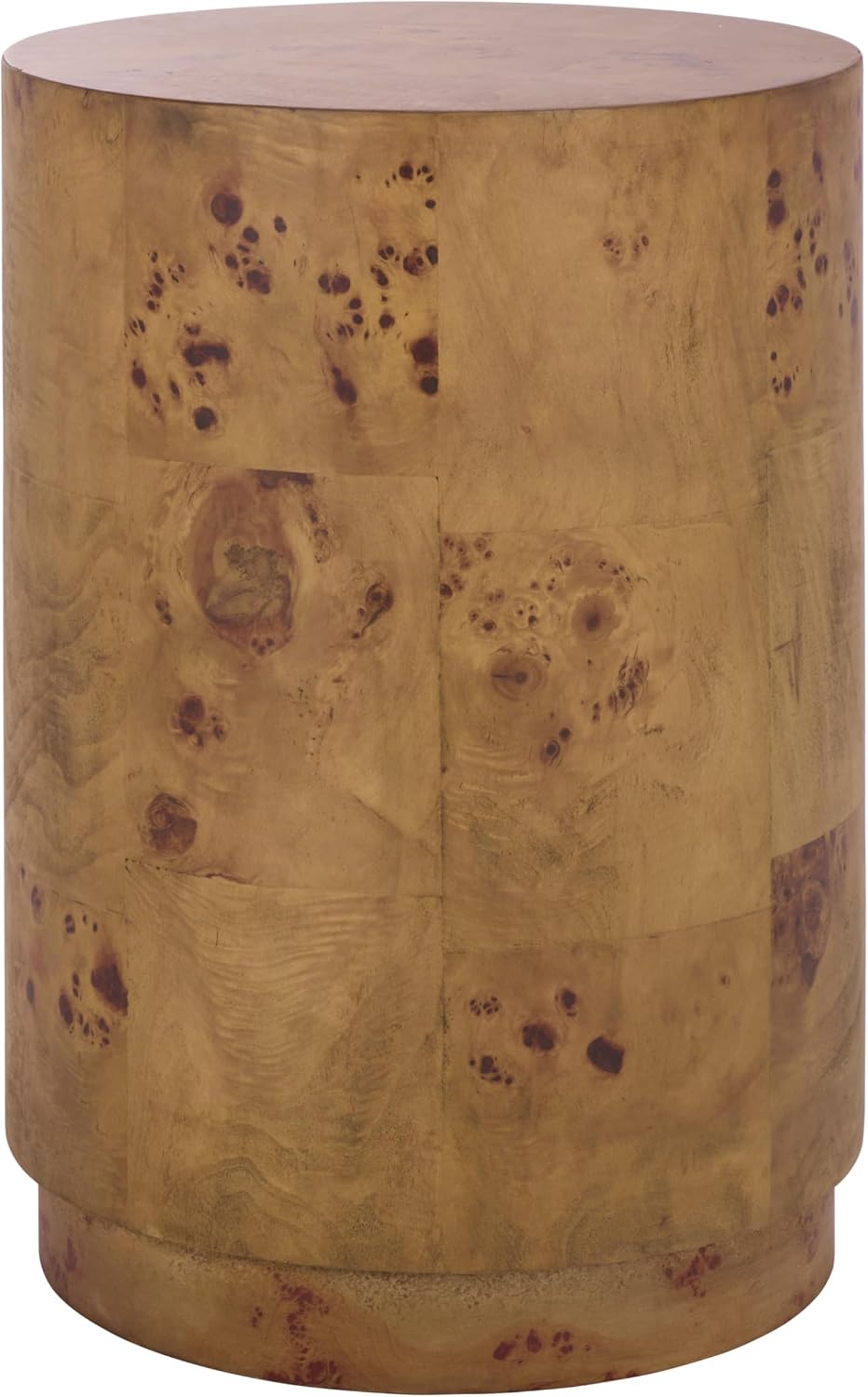 SAFAVIEH Home Collection - Siya Natural Brown Accent Table, Round Drum Side Table, Burl Wood Look, Fully Assembled (ACC6611A)