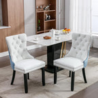 Modern Dining Chairs Set of 6, Tufted Upholstered Dining Room Chairs with Nailhead, PU Leather Front & Velvet Back, Solid Wood Legs, Kitchen Chairs, Sillas de Comedor (White & Light Blue)