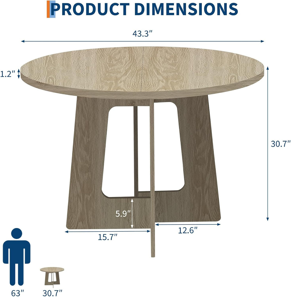 Round Dining Table for 4, 43.3'' Small Kitchen Table with Sturdy Pedestal Base, Wooden Dining Room Tables, Farmhouse Circle Dinner Tables for Living Room, Small Spaces, Space Saving, Natural Wood
