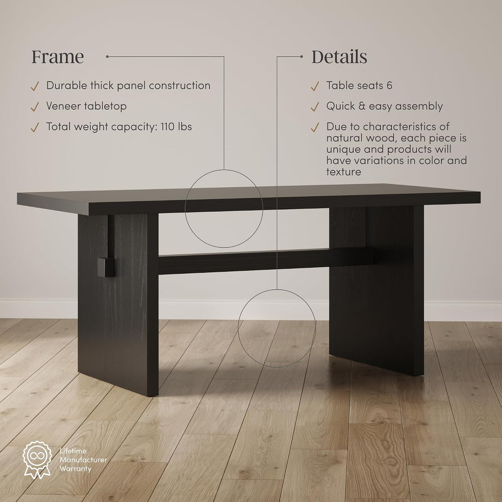 Nathan James Briggs Modern Dining Table for 6, Small Rectangle, 6-Person Black, Solid Wood in Black Oak