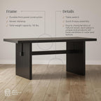 Nathan James Briggs Modern Dining Table for 6, Small Rectangle, 6-Person Black, Solid Wood in Black Oak
