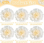 SUNBEAUTY 6 Pcs White Giant Paper Flowers Decorations 12" Large Tissue Artificial Crepe Paper Flowers for Party Wedding Wall Table Birthday Baby Shower Bridal Nursery Room Tea Party Backdrop Decor