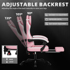 Ergonomic Gaming Chair with Footrest & Massage Lumbar Pillow, Height Adjustable 360° Swivel Computer Chair, Linked Armrest & Headrest for Office Gaming (Pink White)