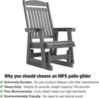 Poly Lumber Patio Glider for One Person, with Cup Holders, High Backrest and Deep Contoured Seat, HIPS Material, All-Weather Resistant, Heavy Duty 700 LBS (Gray)