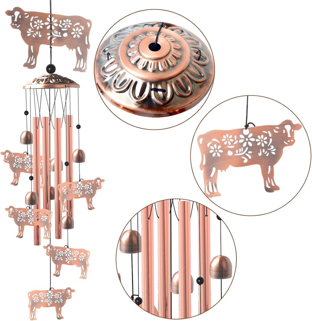 Wealth Attraction Ox Brass Wind Chime - Cow Wind Chimes for Outside,Cow Gifts for Women/Mom/Grandma/Sister Garden Decor,Yard Decor for Christmas, Mother's Day, Thanksgiving Day