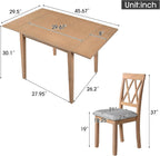 P PURLOVE 5 Piece Kitchen Dining Set, Wood Dining Table Set with Drop Leaf Dining Table and 4 Dining Upholstered Chairs, Dining Room Set for Small Places, Natural
