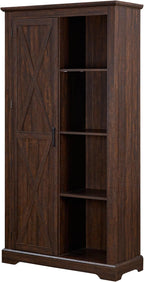 Farmhouse Kitchen Pantry Storage Cabinet 74.4" H, with Barn Doors and Shelves, Freestanding Cupboard Kitchen Organizer Furniture for Dining Room Living Room, Laundry, Espresso