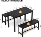 Dining Table Set for 4, Kitchen Table with 2 Benches, 3-Piece Wood Dining Room Furniture Dinette Chairs Sets for Breakfast Nook and Small Space, Black