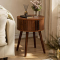 ZttRiee Side Table with Sliding Door & Cabinet, End Table for Living Room, Night Stand for Bedroom, Modern Bedside Table with Solid Wood Legs, Walnut