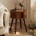 ZttRiee Side Table with Sliding Door & Cabinet, End Table for Living Room, Night Stand for Bedroom, Modern Bedside Table with Solid Wood Legs, Walnut