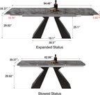 Telescoping Faux Marble Table 63-94.49" Adjustable Length 8-10 People Heavy Duty Carbon Steel Base for Kitchen Dining Room Family Party (62.99''-94.48'' Bonnes)