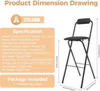 Folding Stool, Cushioned Padded Folding Stool Portable Bar Stool with Back for Camping Kitchen Home Office, Tall Bar Collapsible Stools (Black, 1Pcs 27.56in)
