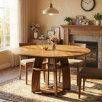 Jojoka 47 Inch Round Dining Table for 4-6 People, Wooden Kitchen Table with Sturdy Pedestal Base, Small Dining Table, Round Table for Dining Room & Living Room, Easy Assembly – Walnut Brown