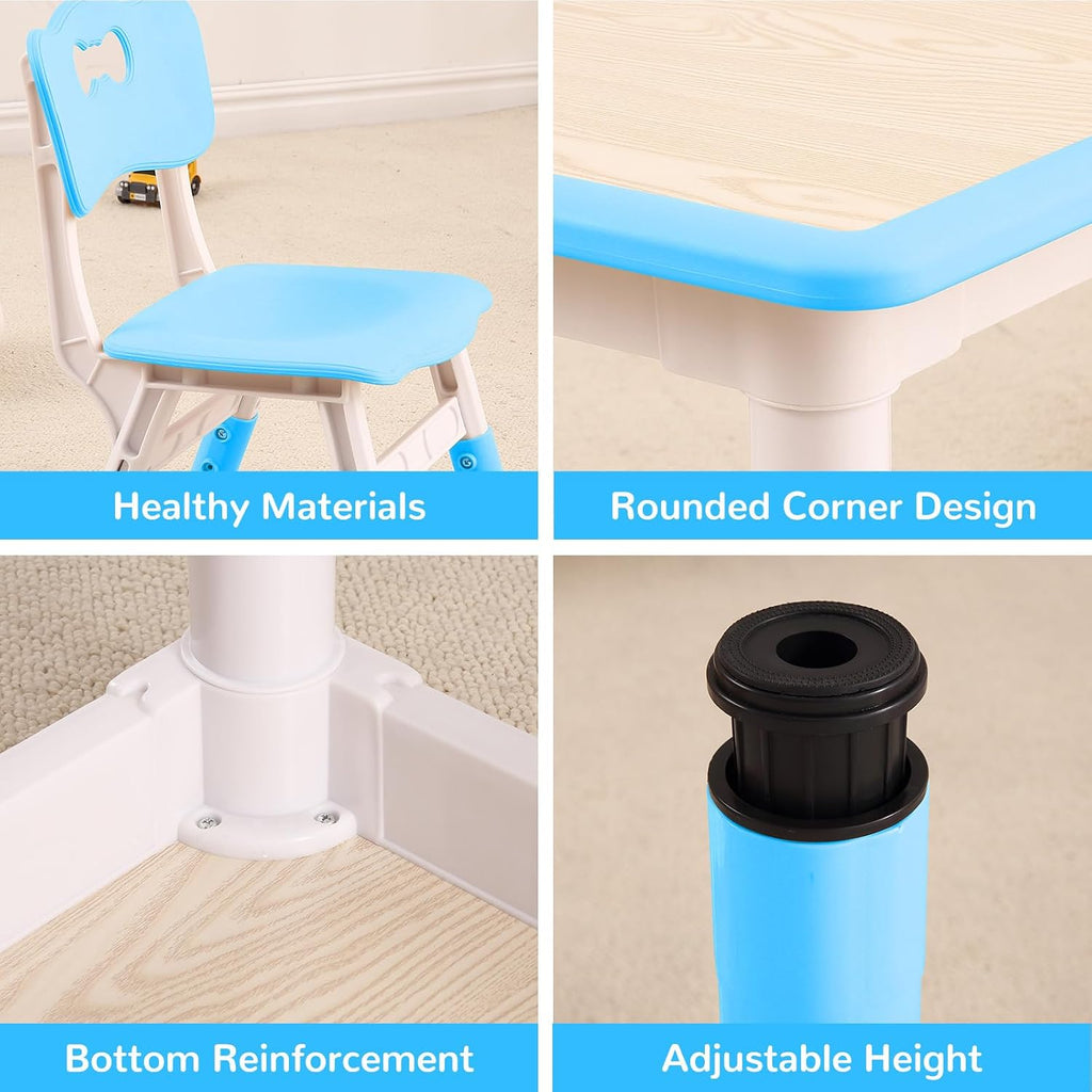 IDEALHOUSE Height-Adjustable Kids Table & Chairs Set (5-Piece) - Activity Table with 4 Chairs, Graffiti-Style Writable Desktop, Non-Slip Legs, Easy-Wipe Surface, Ages 2-10, Blue