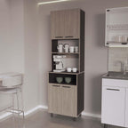 White Oak and Wengue Kitchen Pantry with Open Storage and 4 Doors | Combines white oak and wengue finishes with four doors and open storage