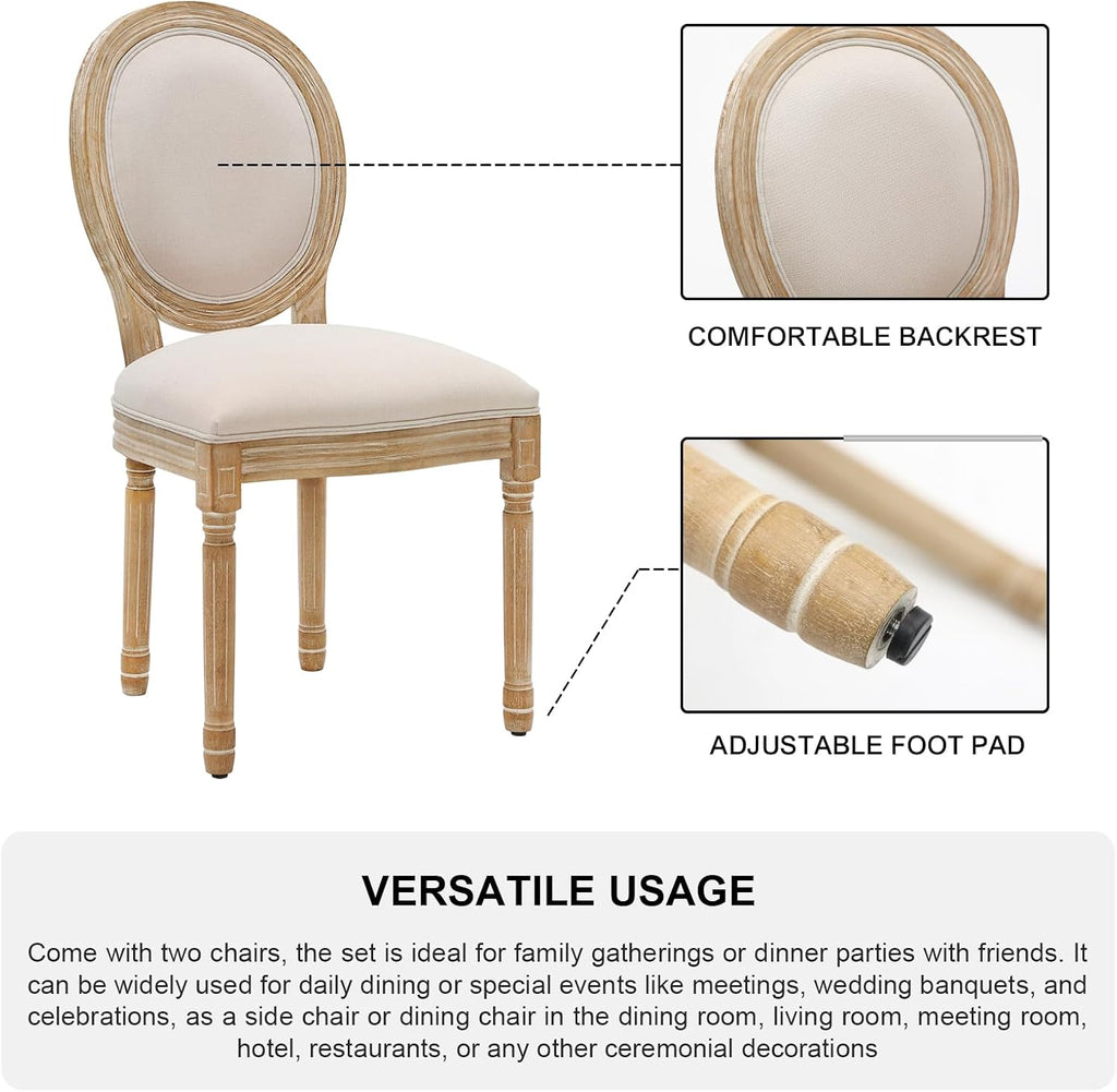 Furnimart French Country Vintage Dining Chairs Set of 8 Farmhouse Dining Chairs with Round Back and Solid Wood Legs, Oval Side Chairs for Kitchen Dining Room Living Room