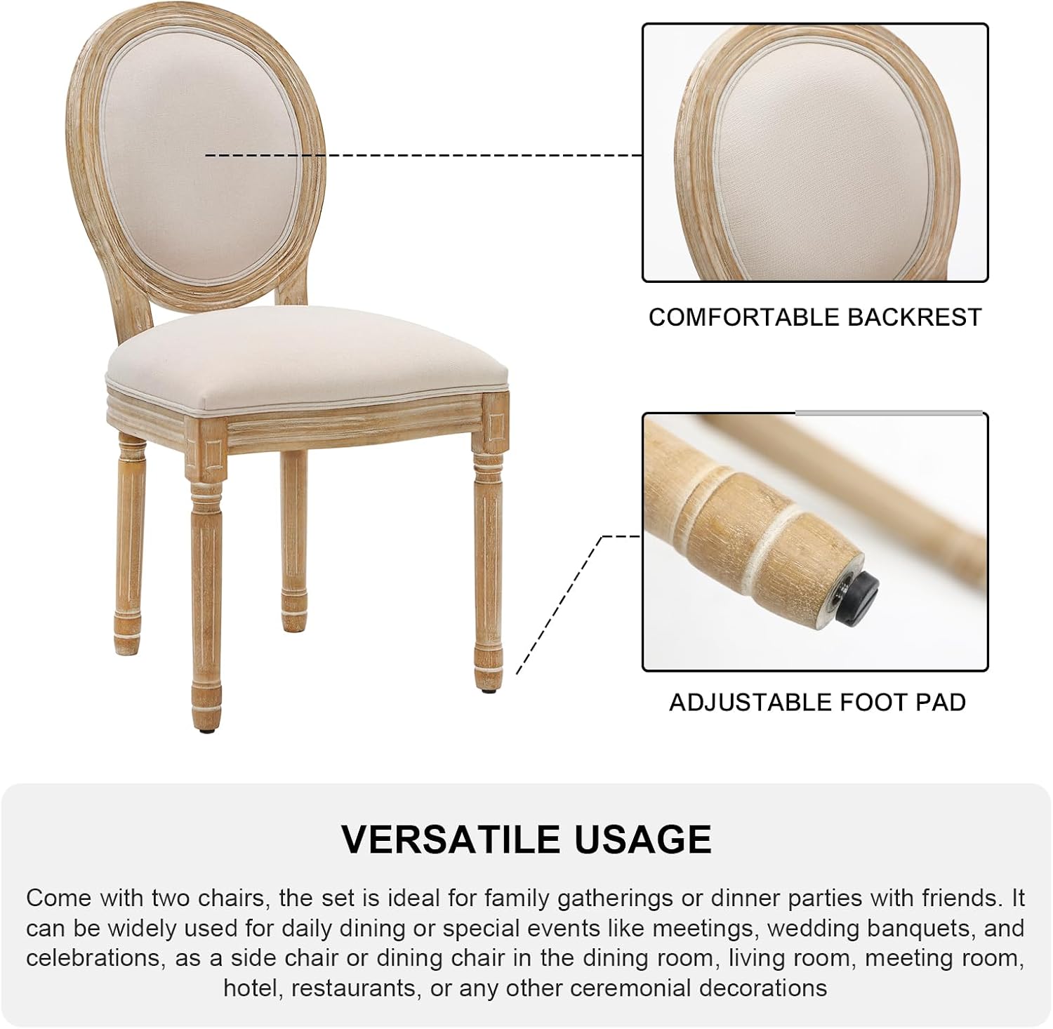Furnimart French Country Vintage Dining Chairs Set of 8 Farmhouse Dining Chairs with Round Back and Solid Wood Legs, Oval Side Chairs for Kitchen Dining Room Living Room